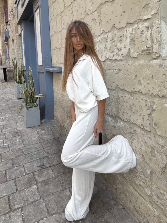 Komplet 2w1 Caldere 100% len jasnobeżowy 