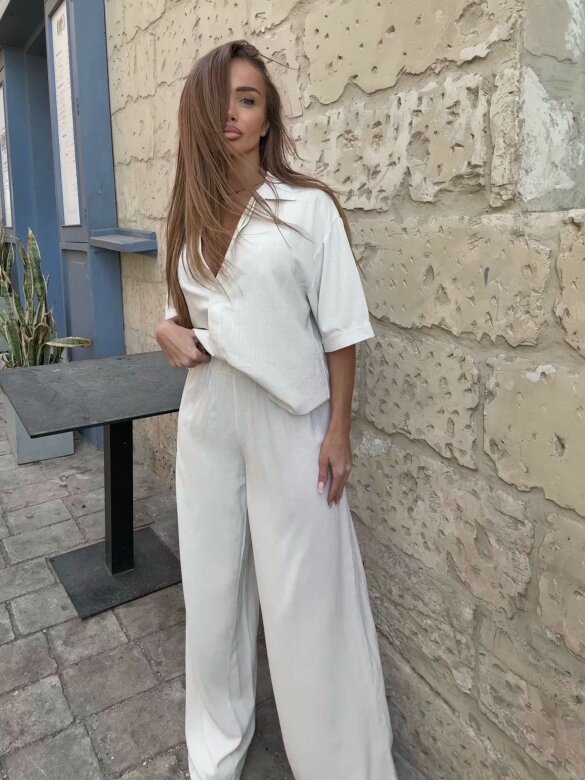 Komplet 2w1 Caldere 100% len jasnobeżowy 