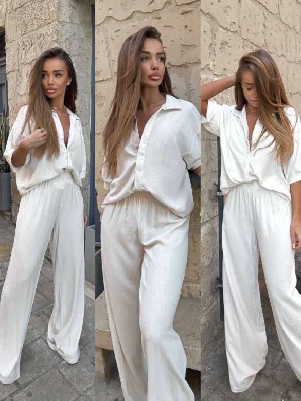 Komplet 2w1 Caldere 100% len jasnobeżowy 