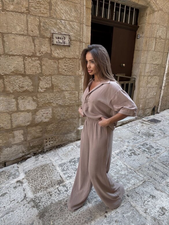 Komplet 2w1 Caldere 100% len brązowy 