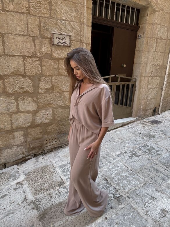 Komplet 2w1 Caldere 100% len brązowy 