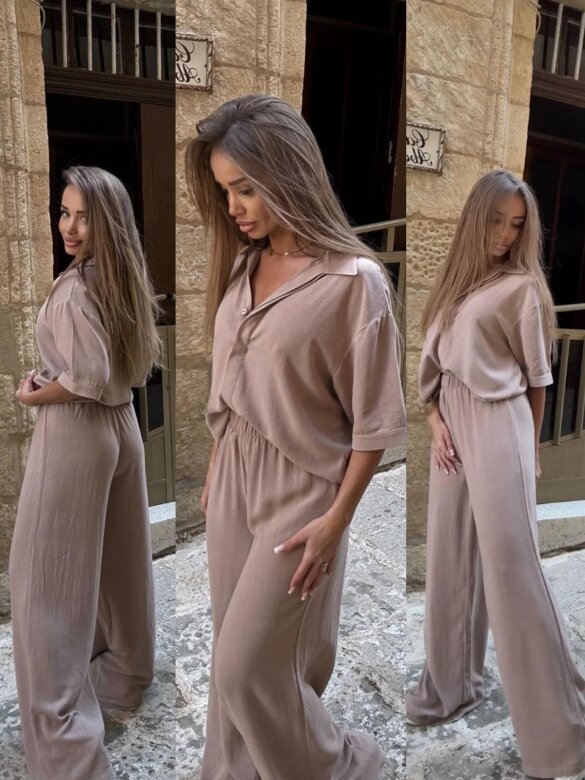 Komplet 2w1 Caldere 100% len brązowy 