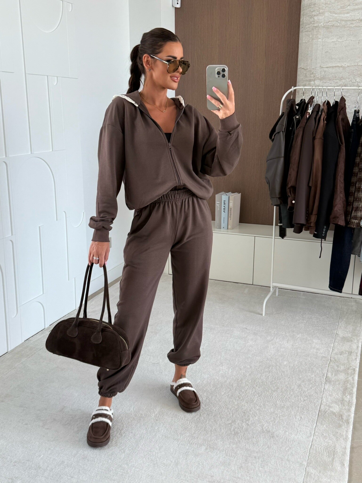 Komplet 2w1 London z koronką czekoladowy