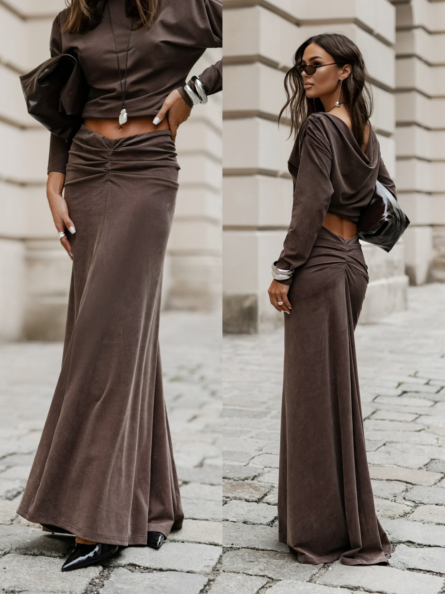 Spódnica Ivana maxi czekoladowa