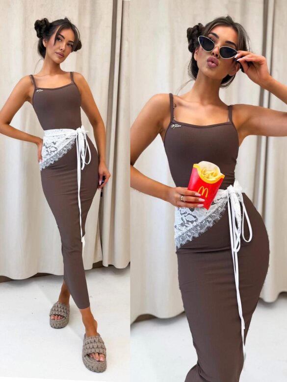 Dress Geneva maxi with viscose chocolate