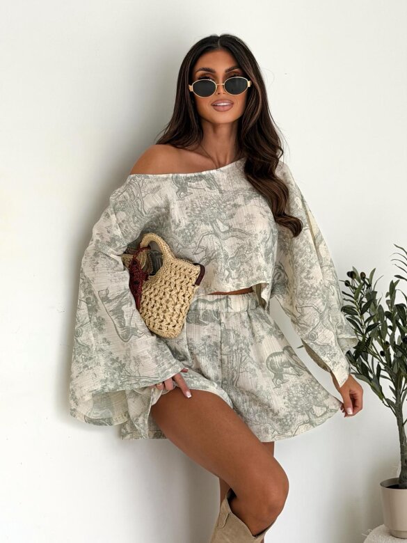 Komplet 2w1 Casual Chic beżowo-zielony