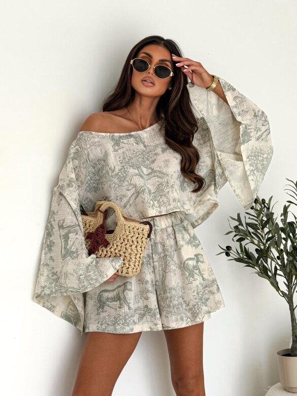 Komplet 2w1 Casual Chic beżowo-zielony