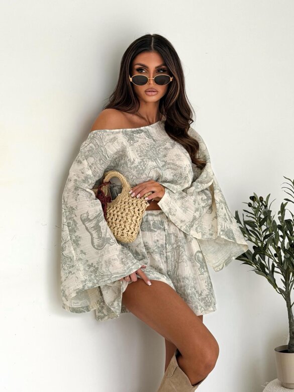 Komplet 2w1 Casual Chic beżowo-zielony