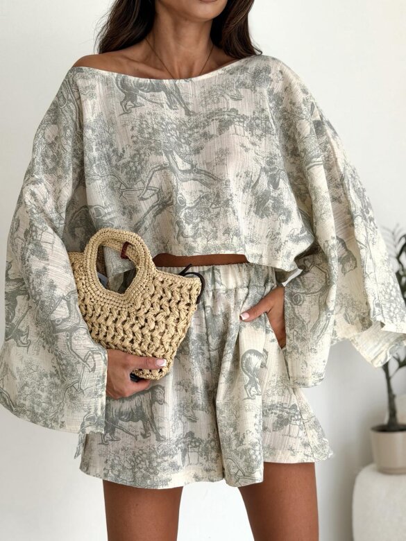 Komplet 2w1 Casual Chic beżowo-zielony