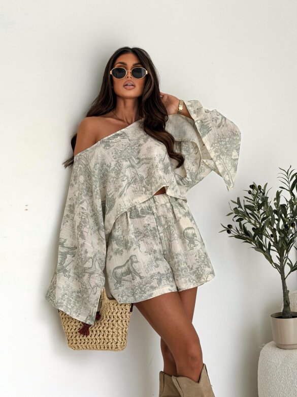 Komplet 2w1 Casual Chic beżowo-zielony