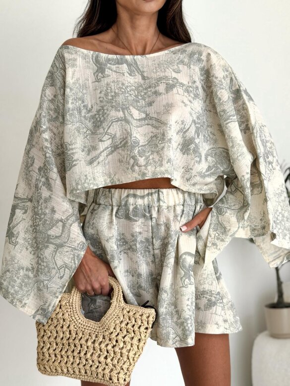 Komplet 2w1 Casual Chic beżowo-zielony