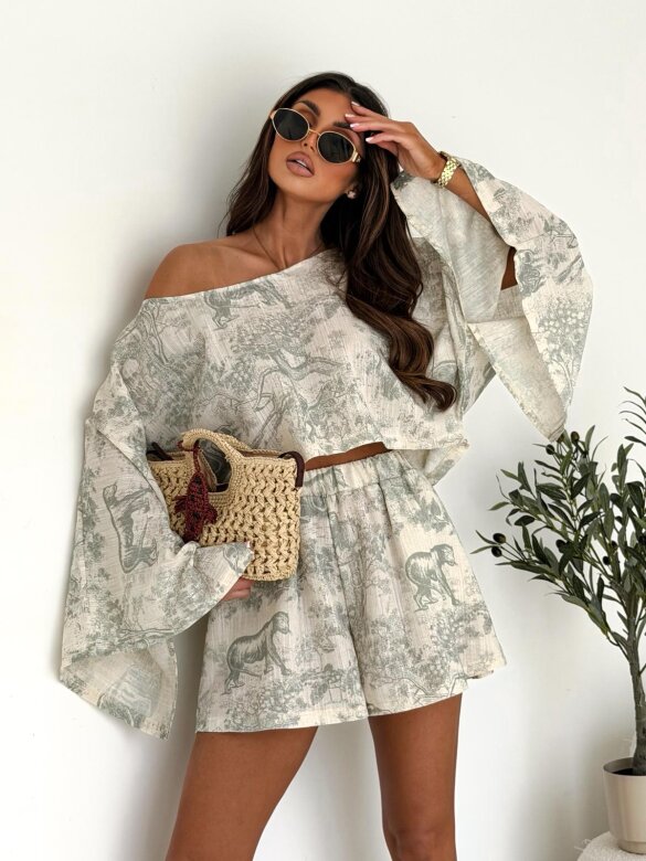 Komplet 2w1 Casual Chic beżowo-zielony