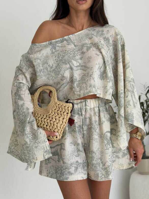Komplet 2w1 Casual Chic beżowo-zielony