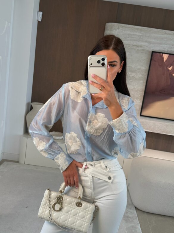 Koszula Serenna satynowa błękitna