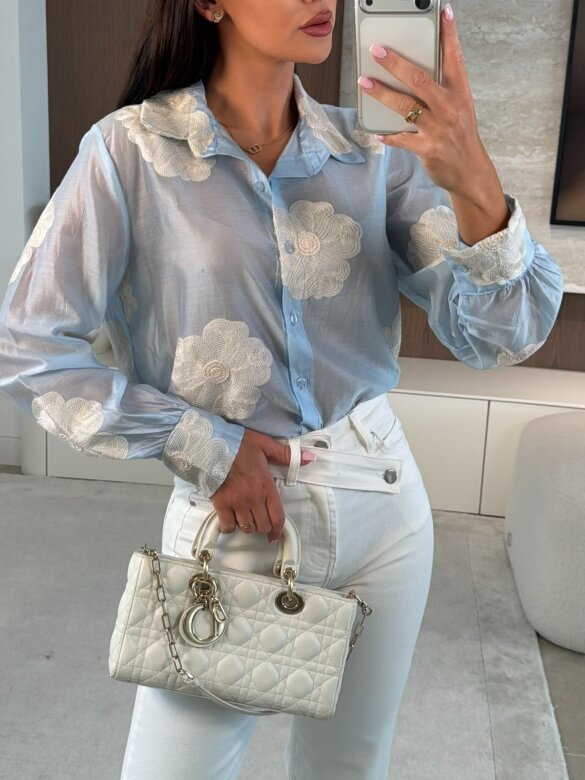 Koszula Serenna satynowa błękitna