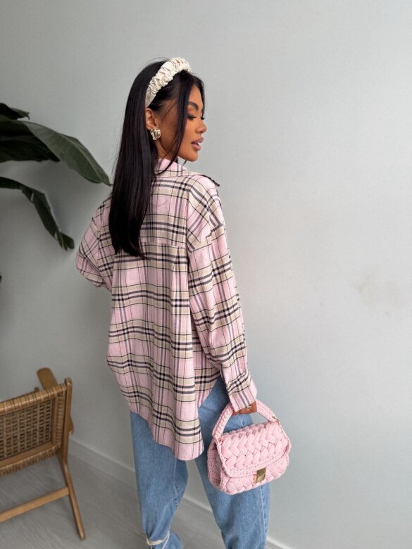 Koszula Goshi w kratę pudrowo-beżowa