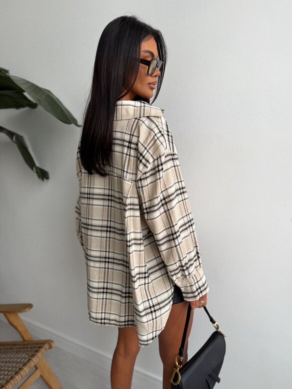 Koszula Goshi w kratę beżowo-czarna