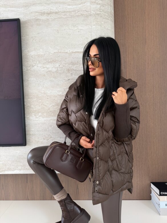 Kurtka Leitner pikowana czekoladowa