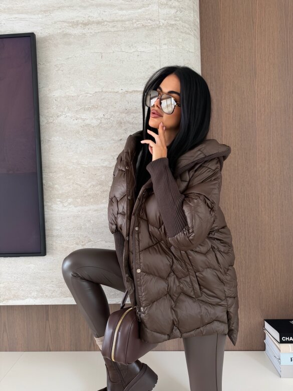 Kurtka Leitner pikowana czekoladowa