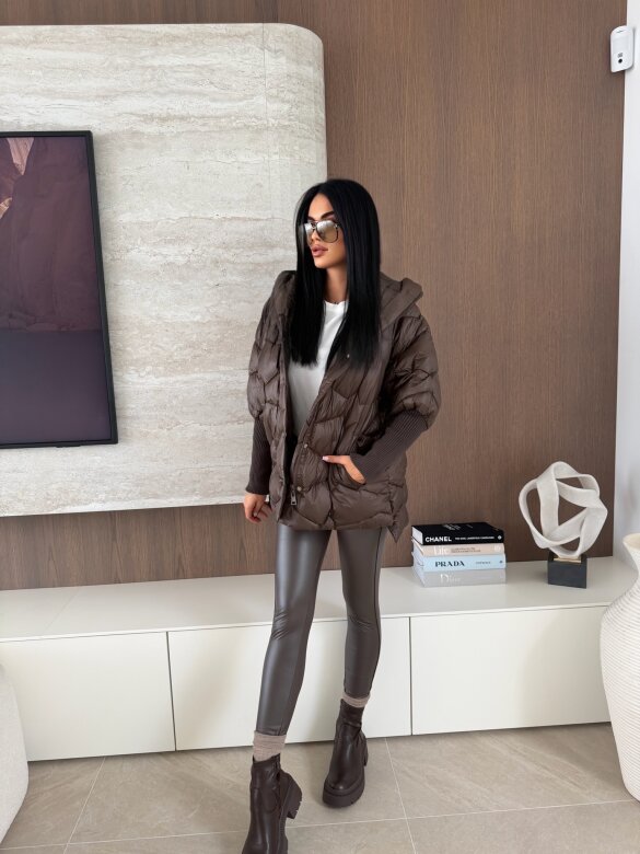 Kurtka Leitner pikowana czekoladowa