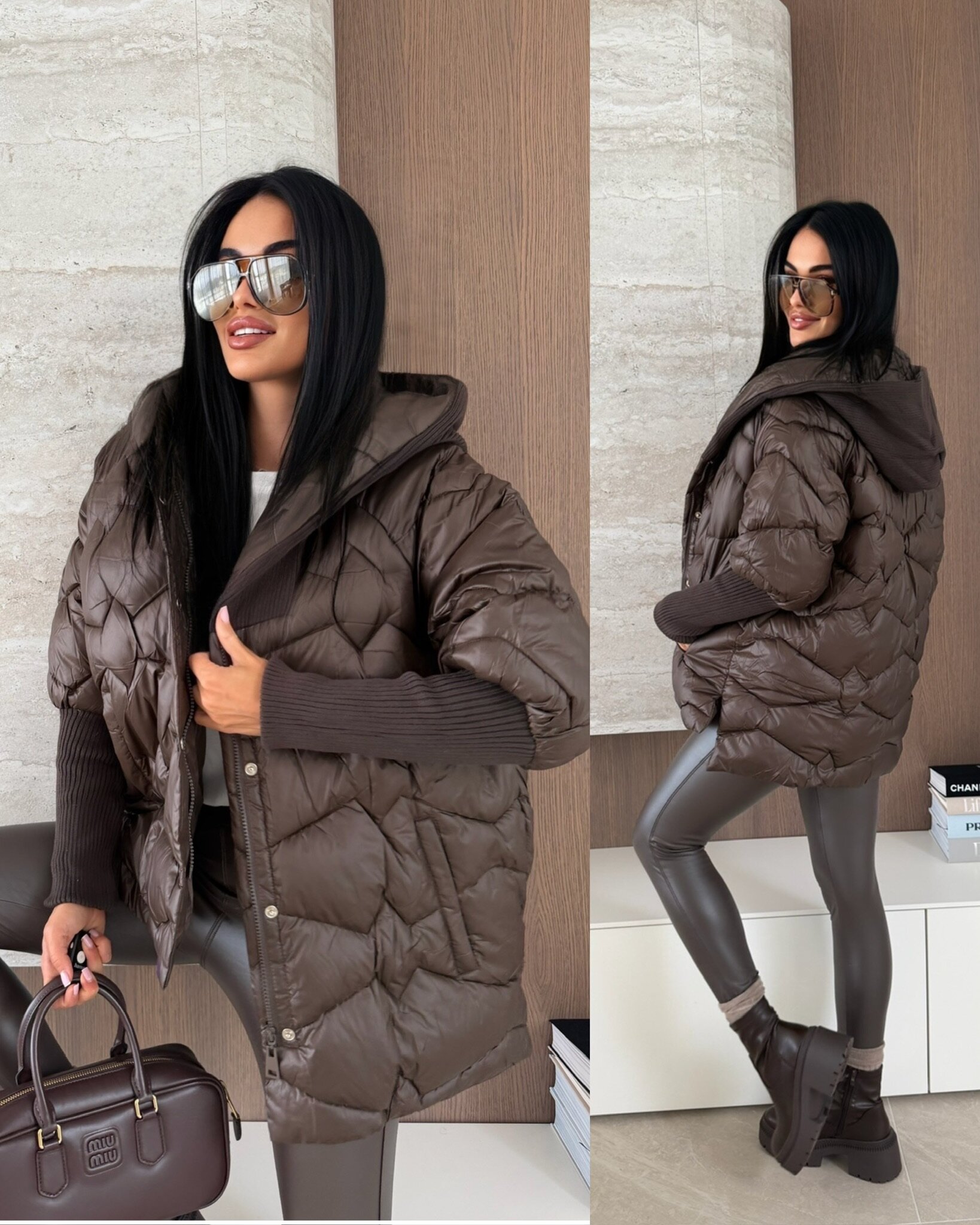 Kurtka Leitner pikowana czekoladowa