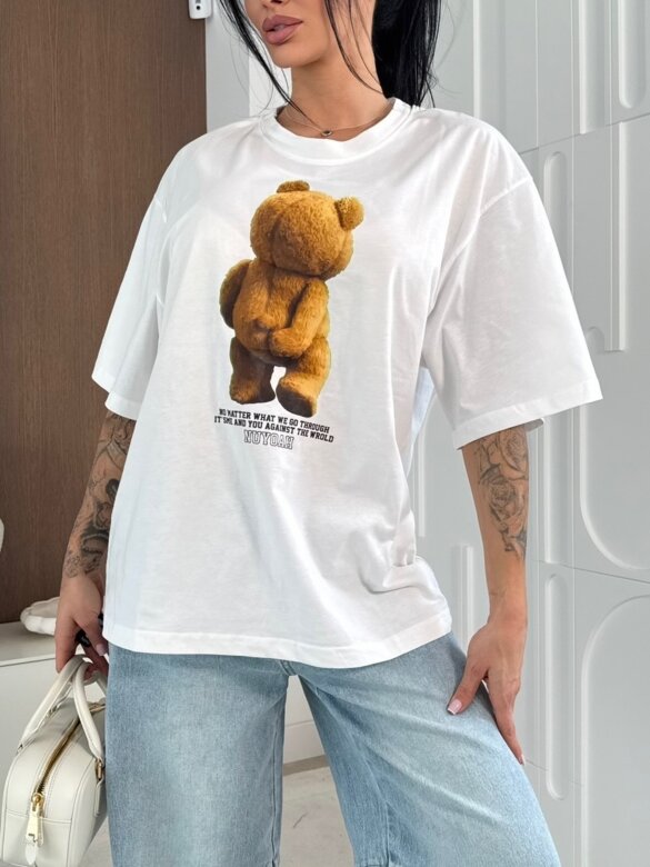 T-shirt Teddy biały