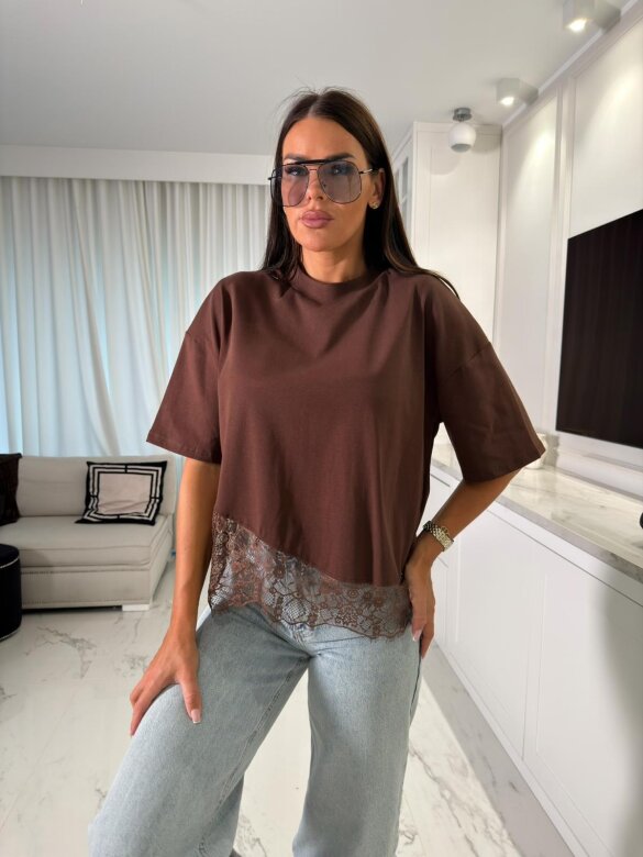 T-shirt Adriano bawełniany czekoladowy 