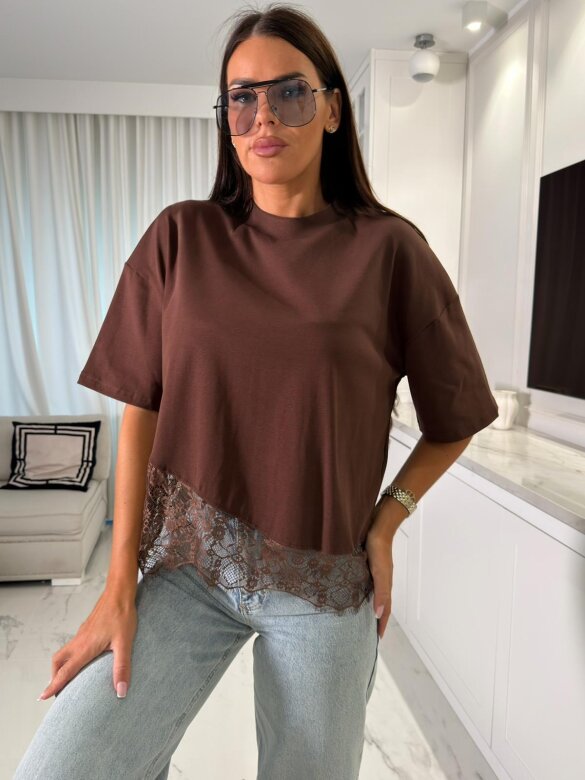T-shirt Adriano bawełniany czekoladowy 