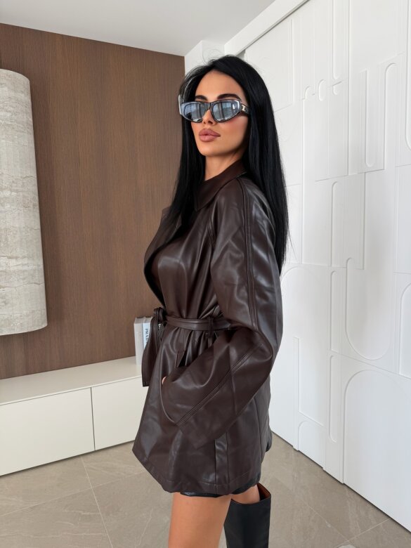 Płaszcz Thomas eko skóra czekoladowy