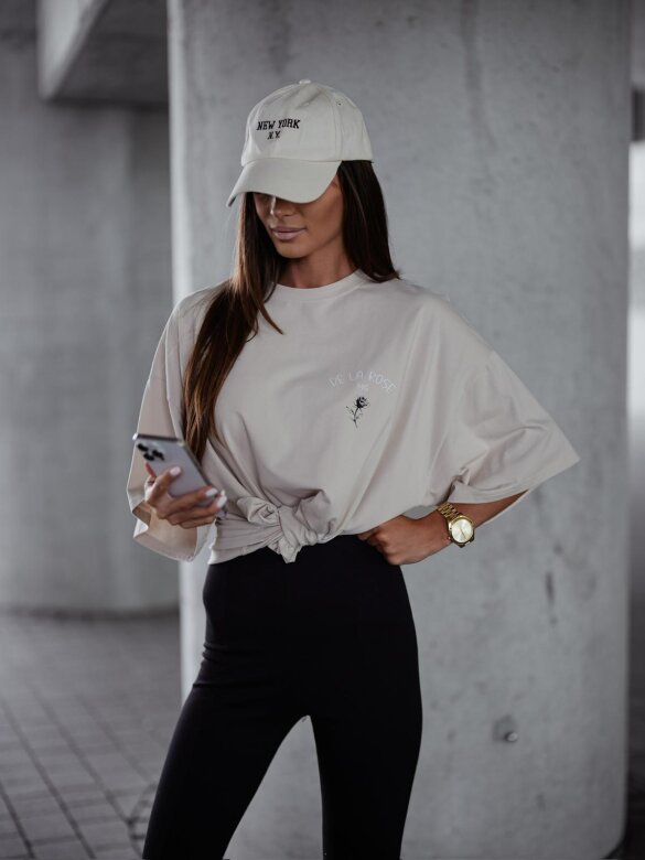 T-shirt De La Rose jasnobeżowy 