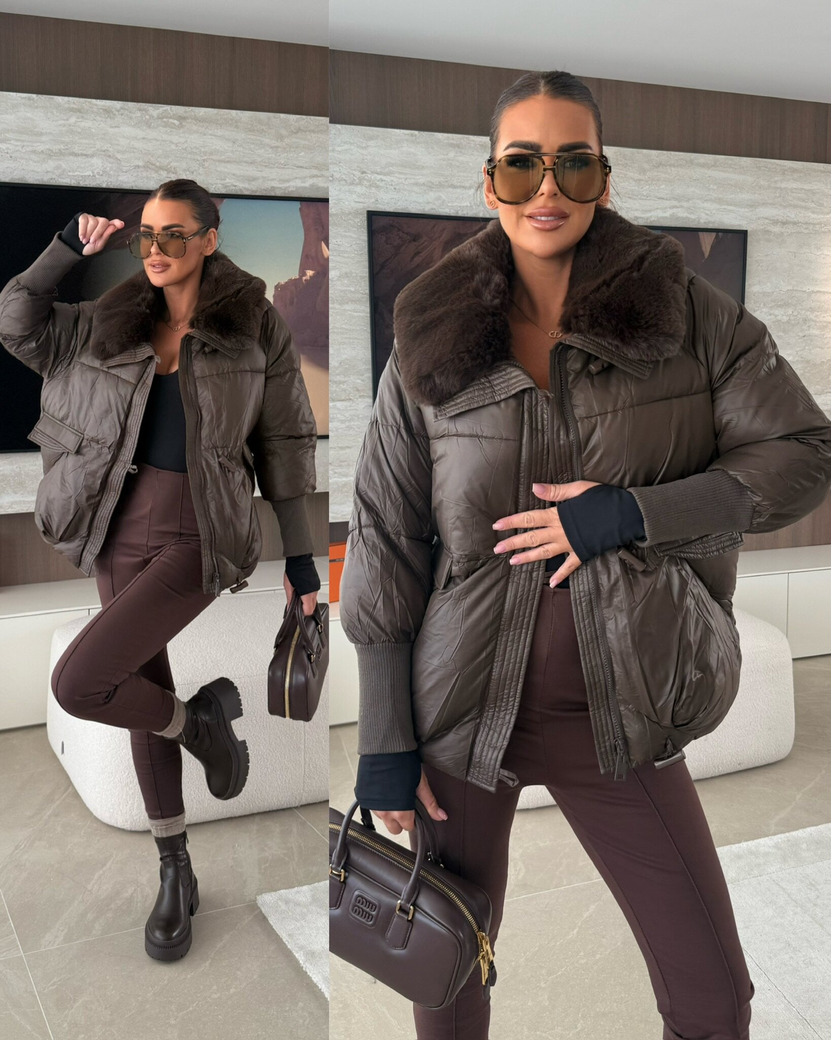 Kurtka Marte pikowana czekoladowa 