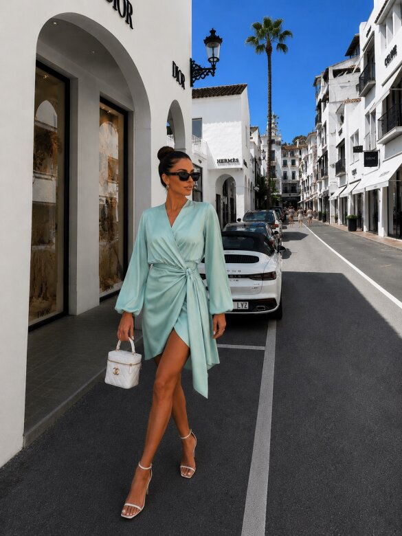 Dress Camden satin matcha