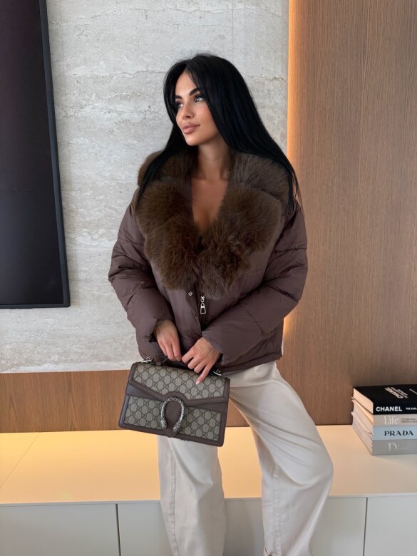 Kurtka Aleksa pikowana czekoladowa