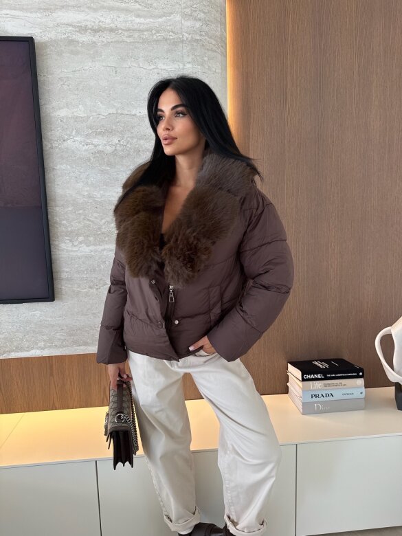 Kurtka Aleksa pikowana czekoladowa