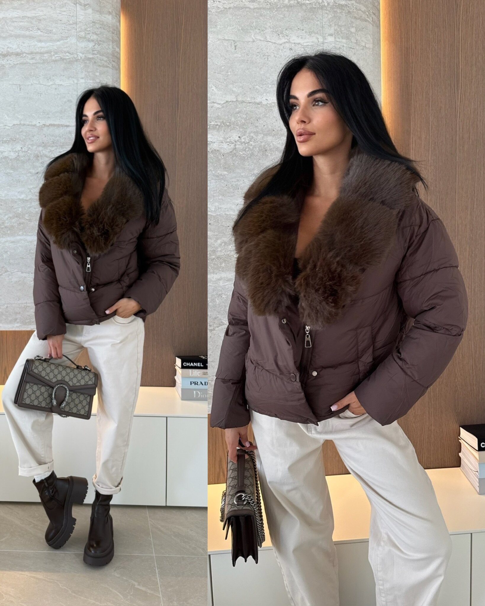 Kurtka Aleksa pikowana czekoladowa