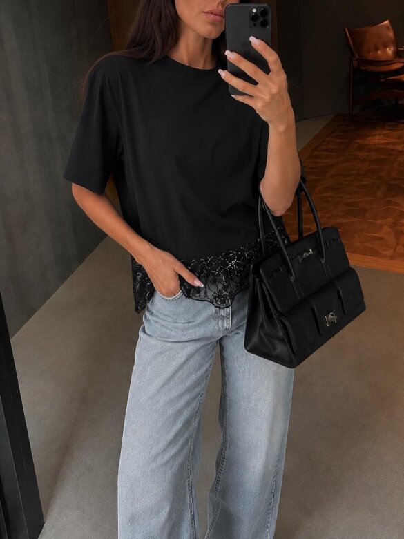 T-shirt Formentero lace black