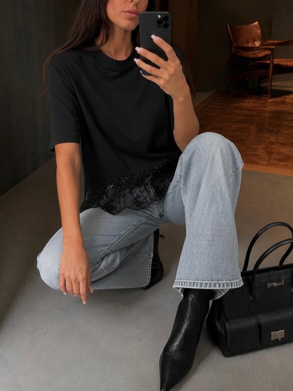 T-shirt Formentero lace black