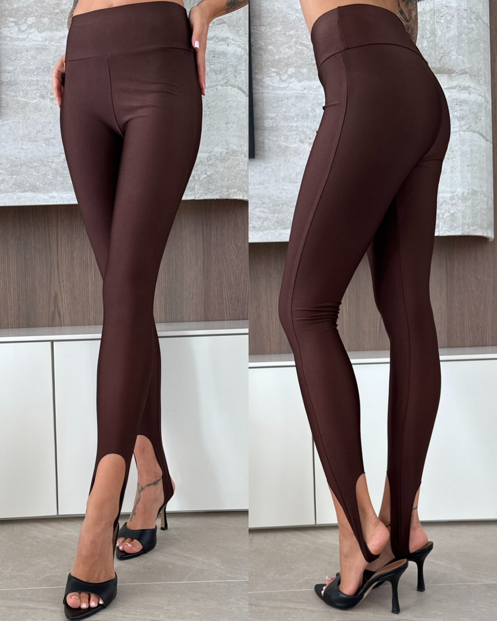 Legginsy Pelipe błyszczące czekoladowe