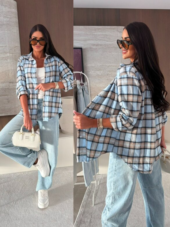 Koszula Aure w kratę niebiesko-granatowa