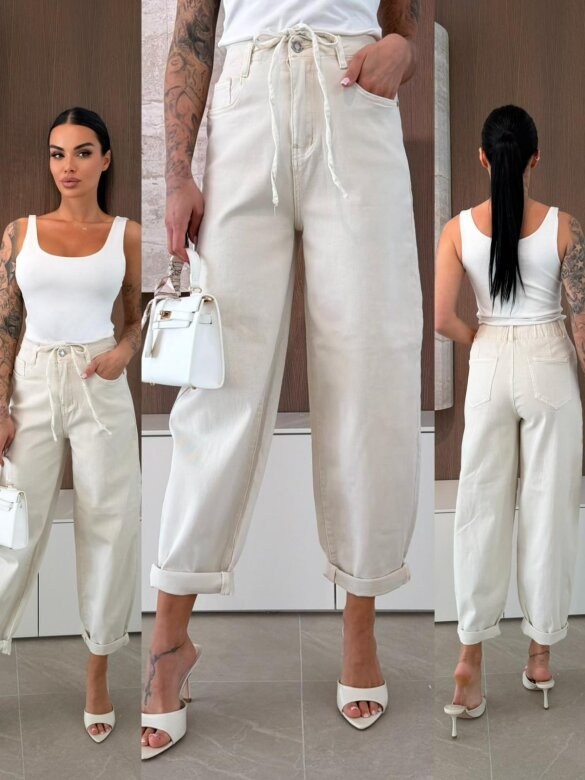 Spodnie Victor jeans balloon jasnobeżowe