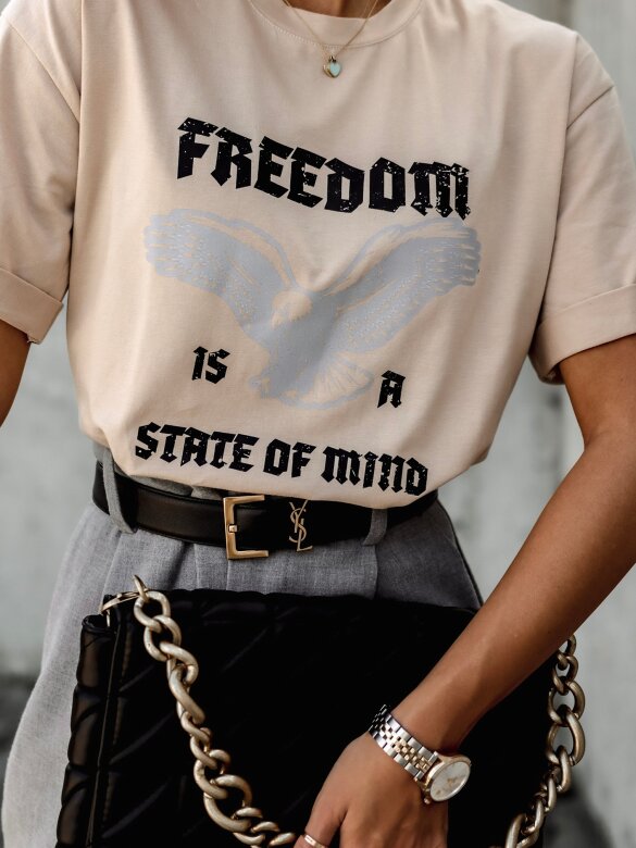T-shirt Freedom Is A State Of Mind beżowy