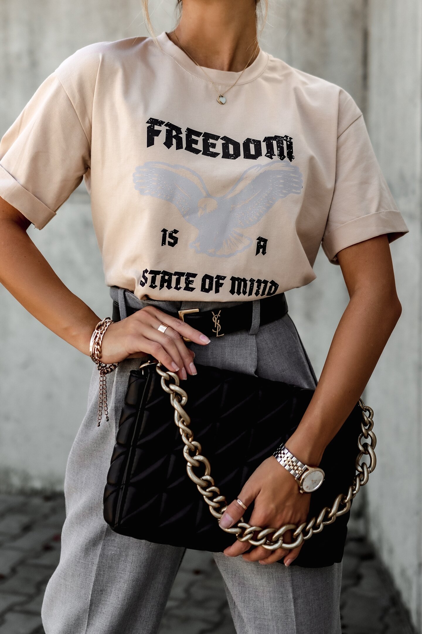 T-shirt Freedom Is A State Of Mind beżowy