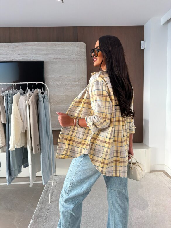 Koszula Aure w kratę beżowo-jasnożółta