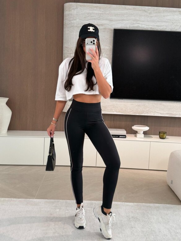 Legginsy Monea z białymi lampasami czarne