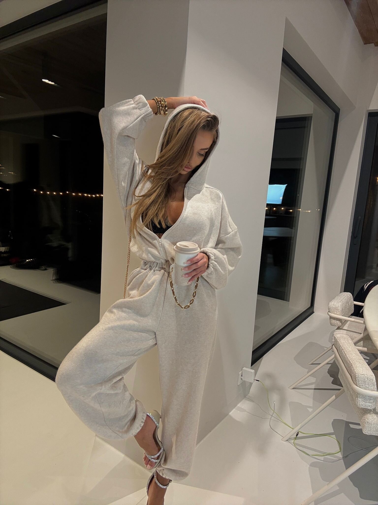 Kombinezon Lorisson z wełną jasnobeżowy 