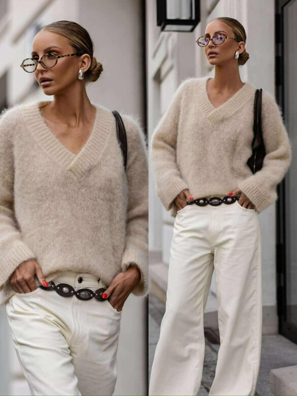 Sweter Marinna 81% moher jasnobeżowy 