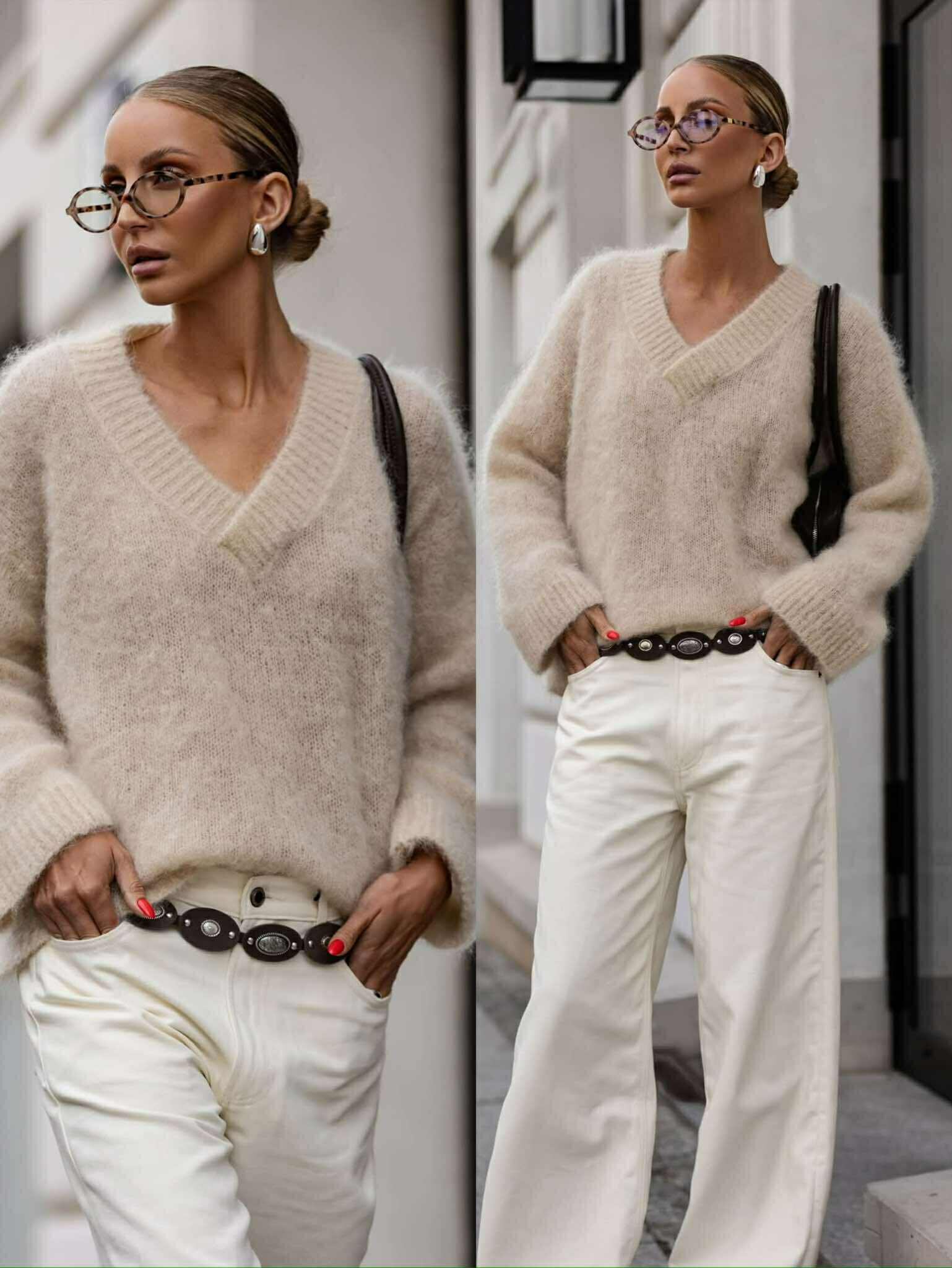 Sweter Marinna 81% moher jasnobeżowy 