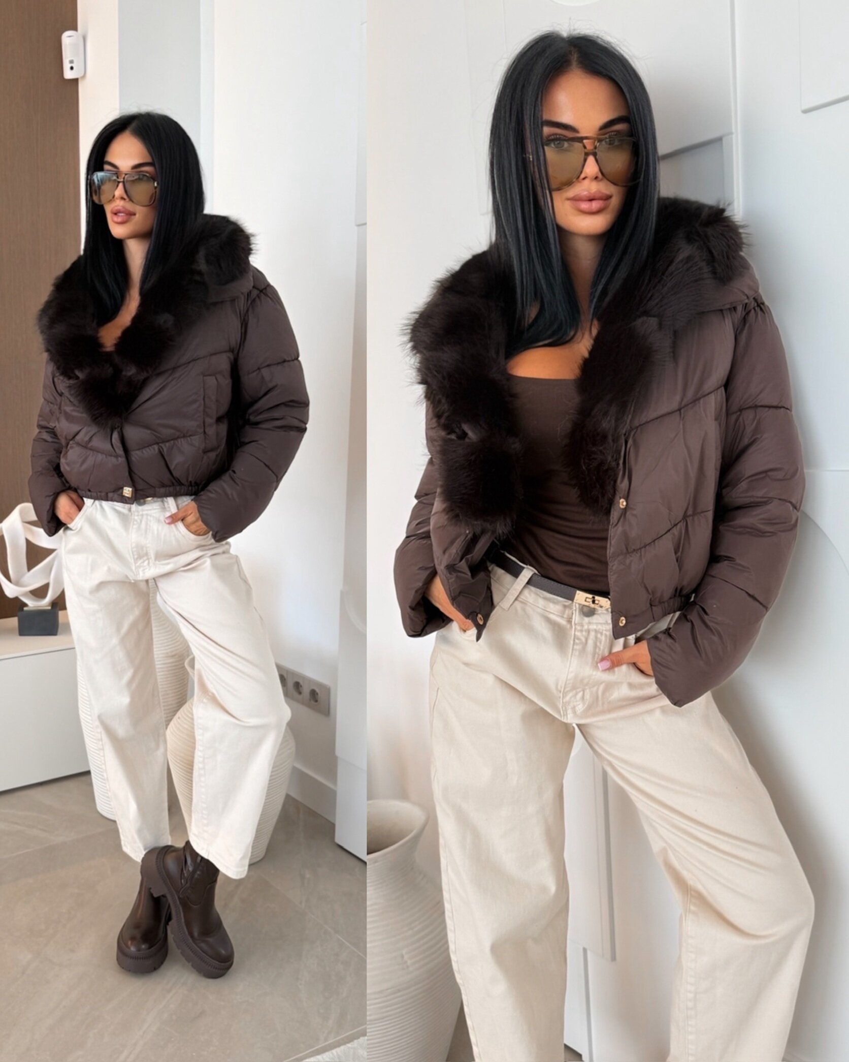 Kurtka Corvelli short czekoladowa