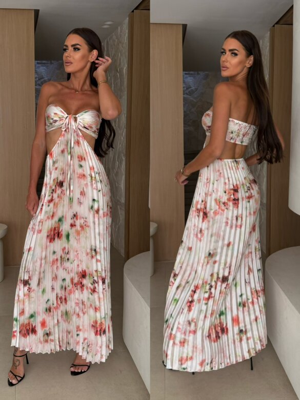 Sukienka Zahra maxi w print ecru-pomarańczowa