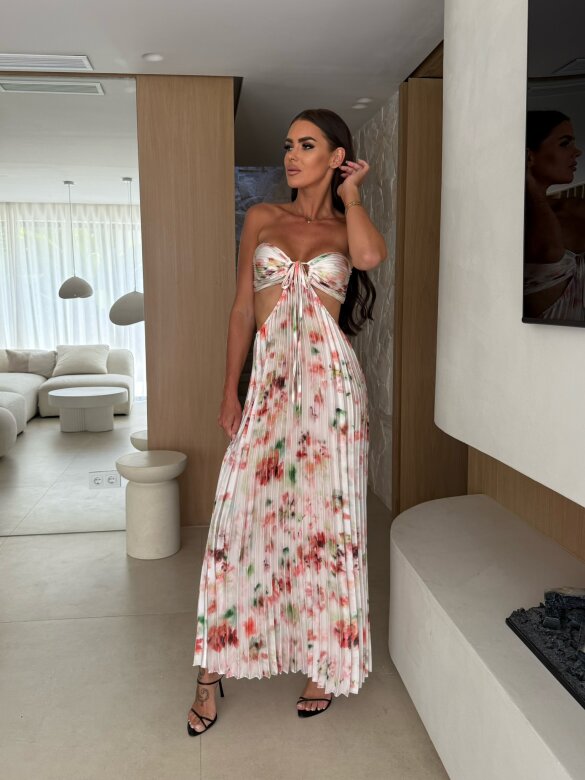 Sukienka Zahra maxi w print ecru-pomarańczowa